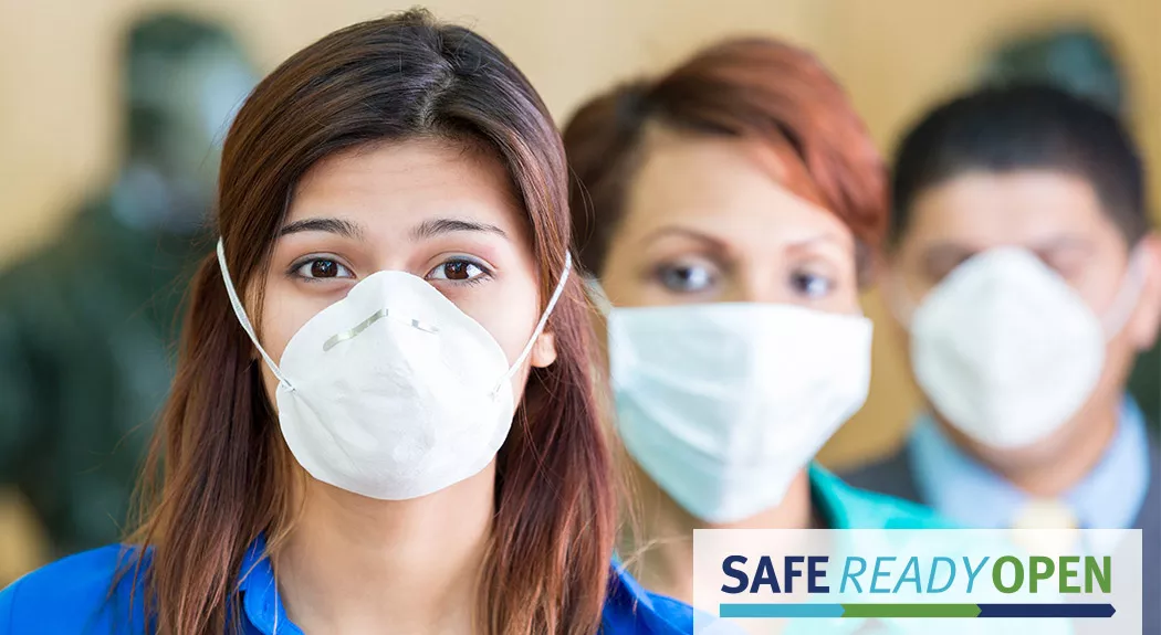 Diverse group wearing medical mask