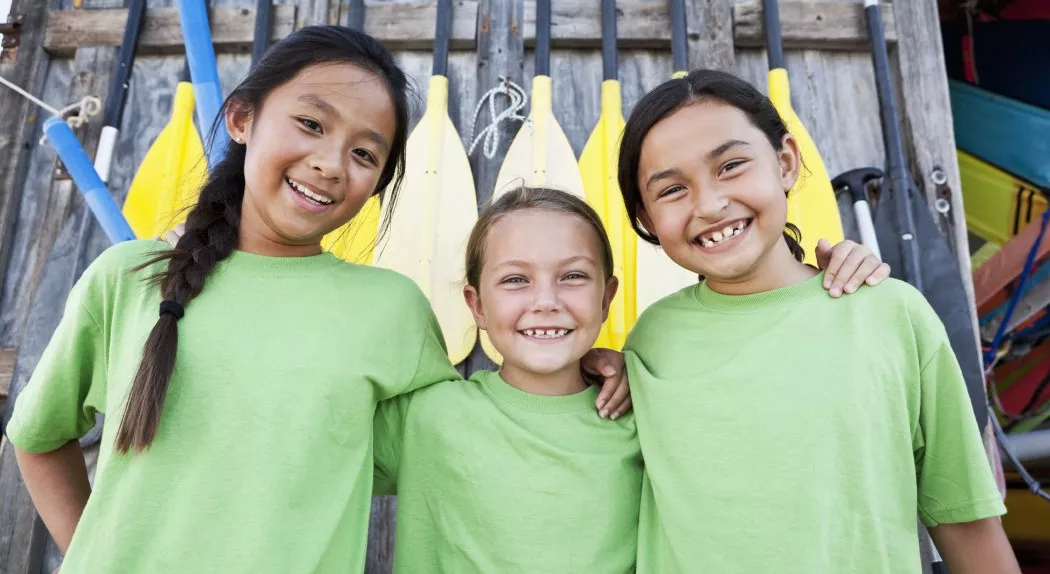 Girls at water sports equipment center